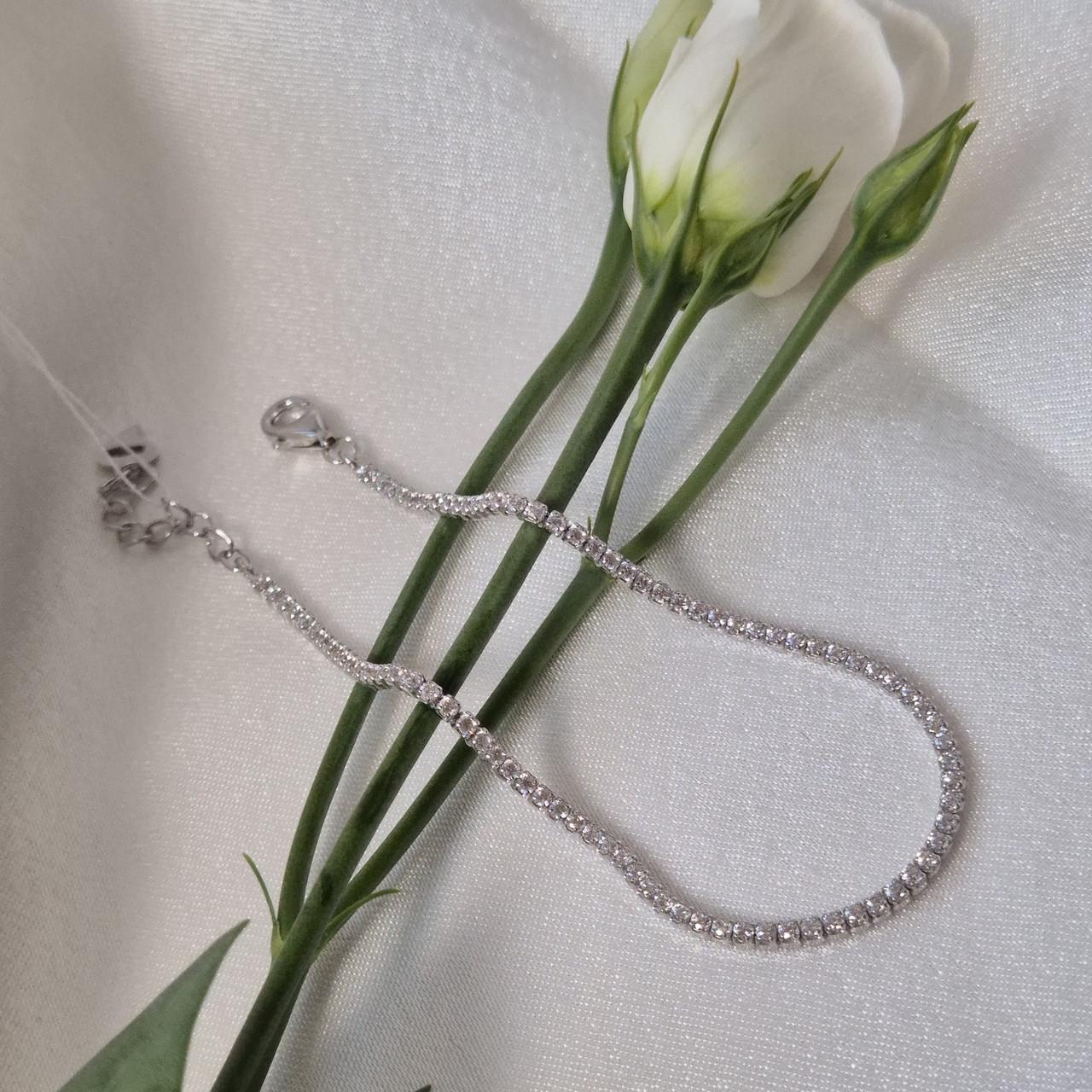 Браслет Дорожка с белыми камнями серебро 925 пробы родированное 2,88 г 17-20 см (25032304)