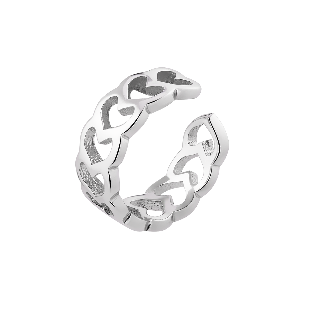 Серьга-каф серебряная Романтические сердца без камней