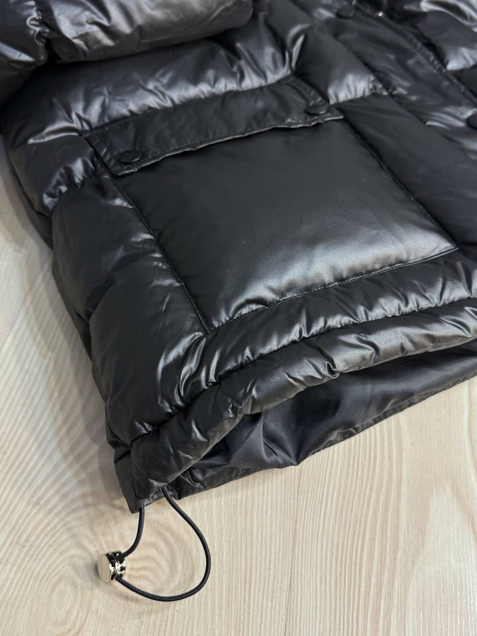 Куртка женская A-N 30046 глянцевая пуффер удлиненная с капюшоном S/M Черный (5894) - фото 7