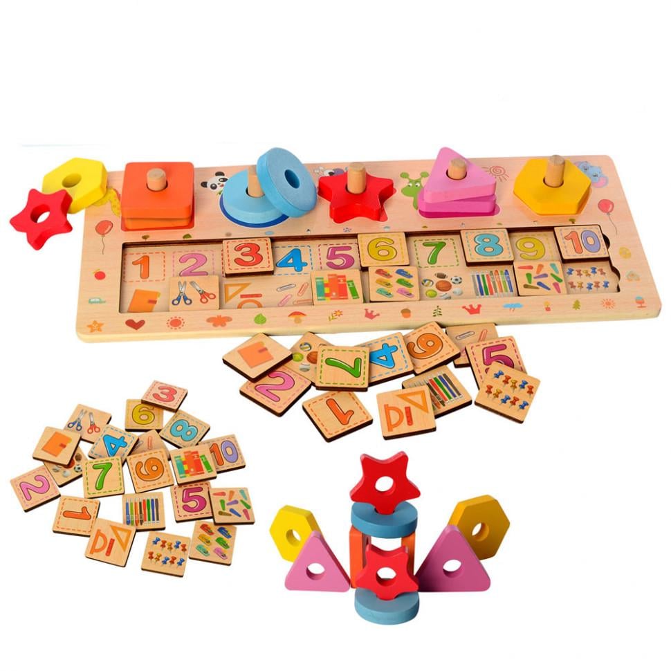 Іграшка дитяча дерев'яна Limo Toy MD 2183 геометрика-рахунки