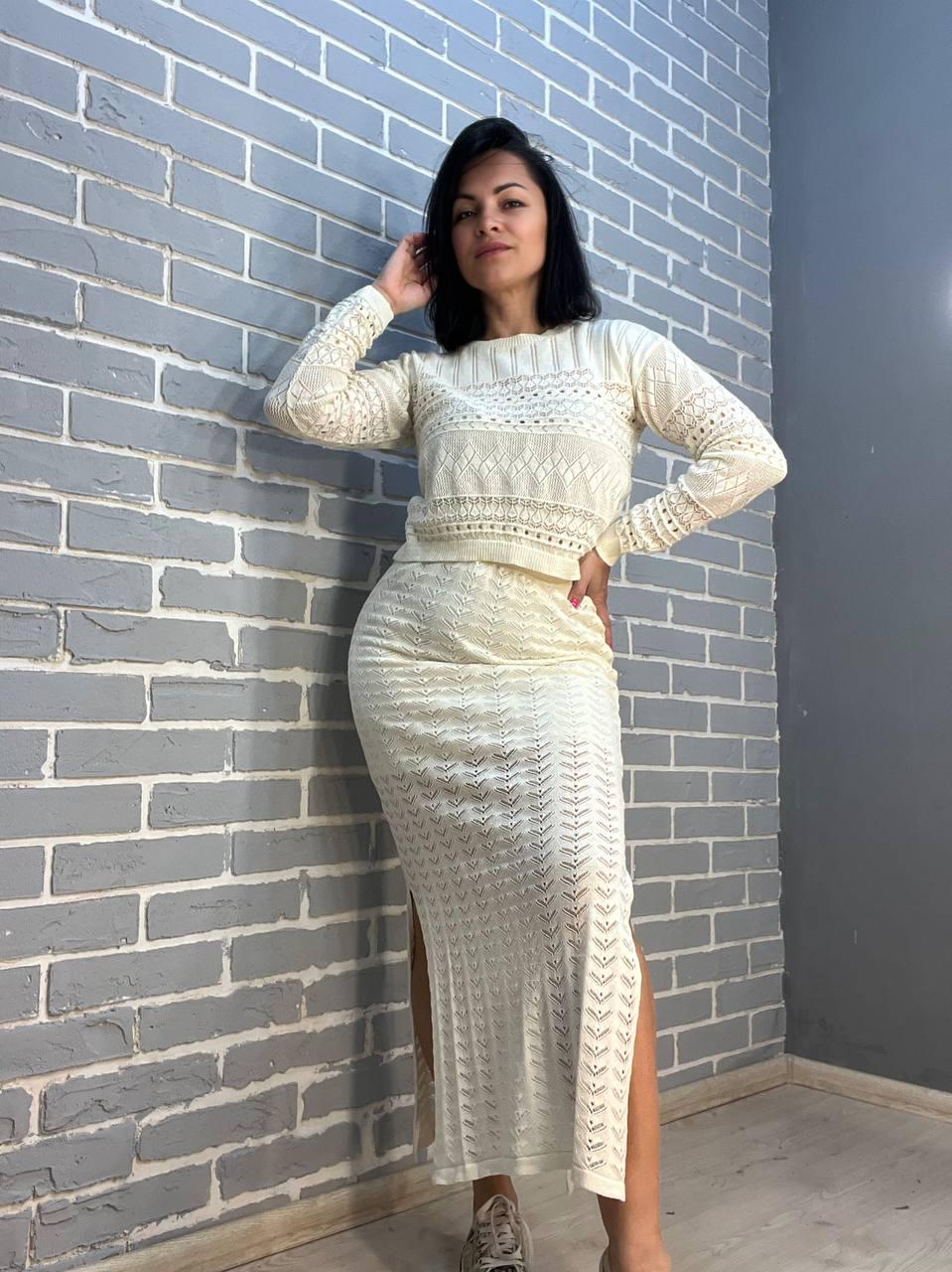 Костюм жіночий Mintas 2414-2416 спідниця та реглан OS Молочний (2058) - фото 1 Костюм жіночий Mintas 2414-2416 спідниця та реглан OS Молочний (2058) - фото 1