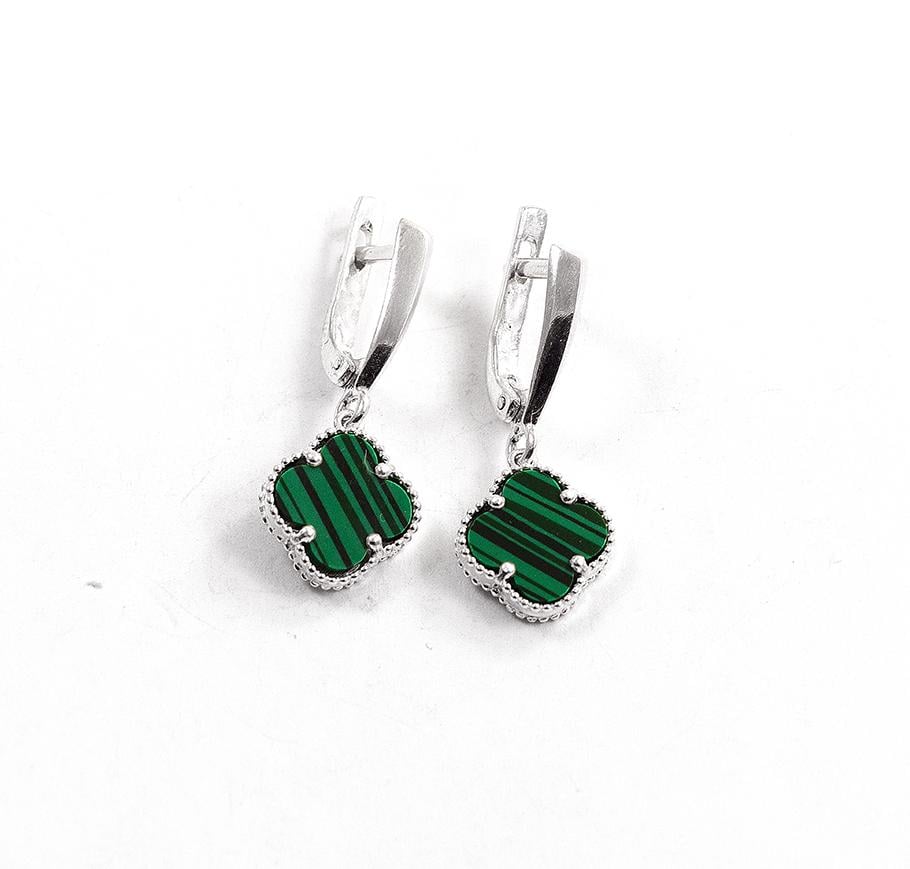 Серьги Maxi Silver 9425 Клевер с малахитом (89425)