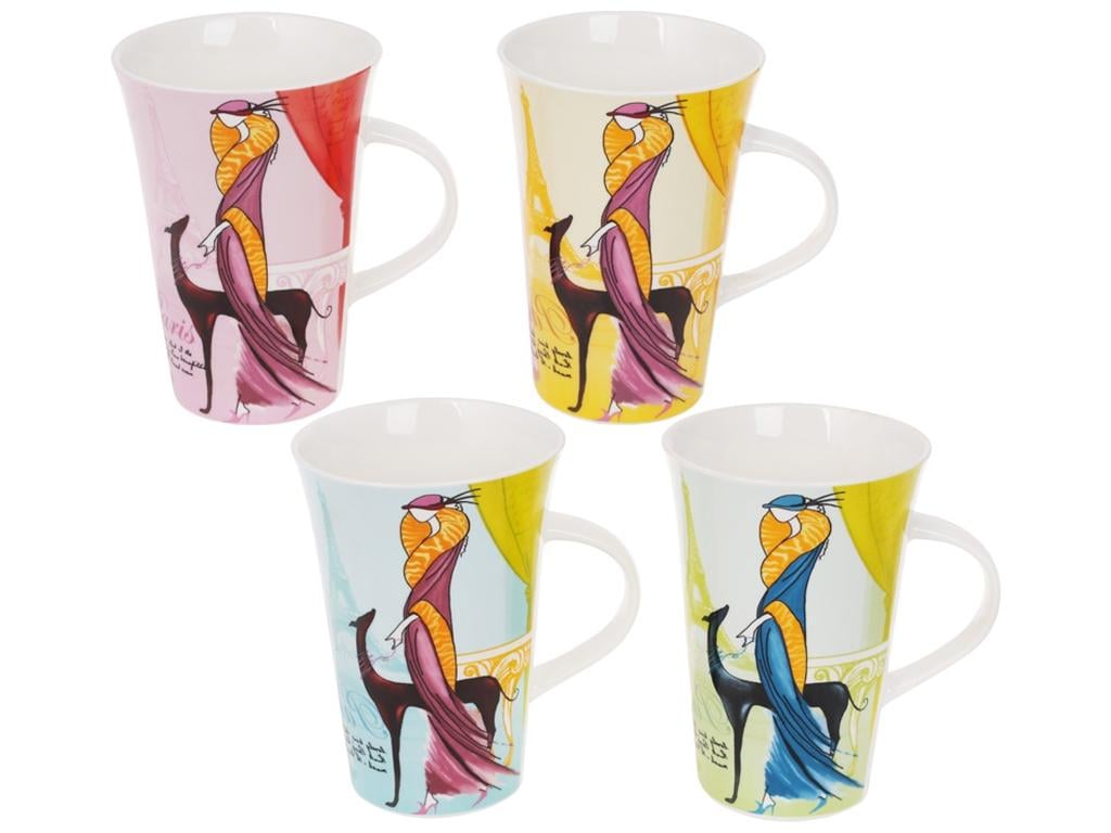 Чашка Дама с собачкой 4 дизайна 370 мл набор 4 шт. (BDI-335-21)