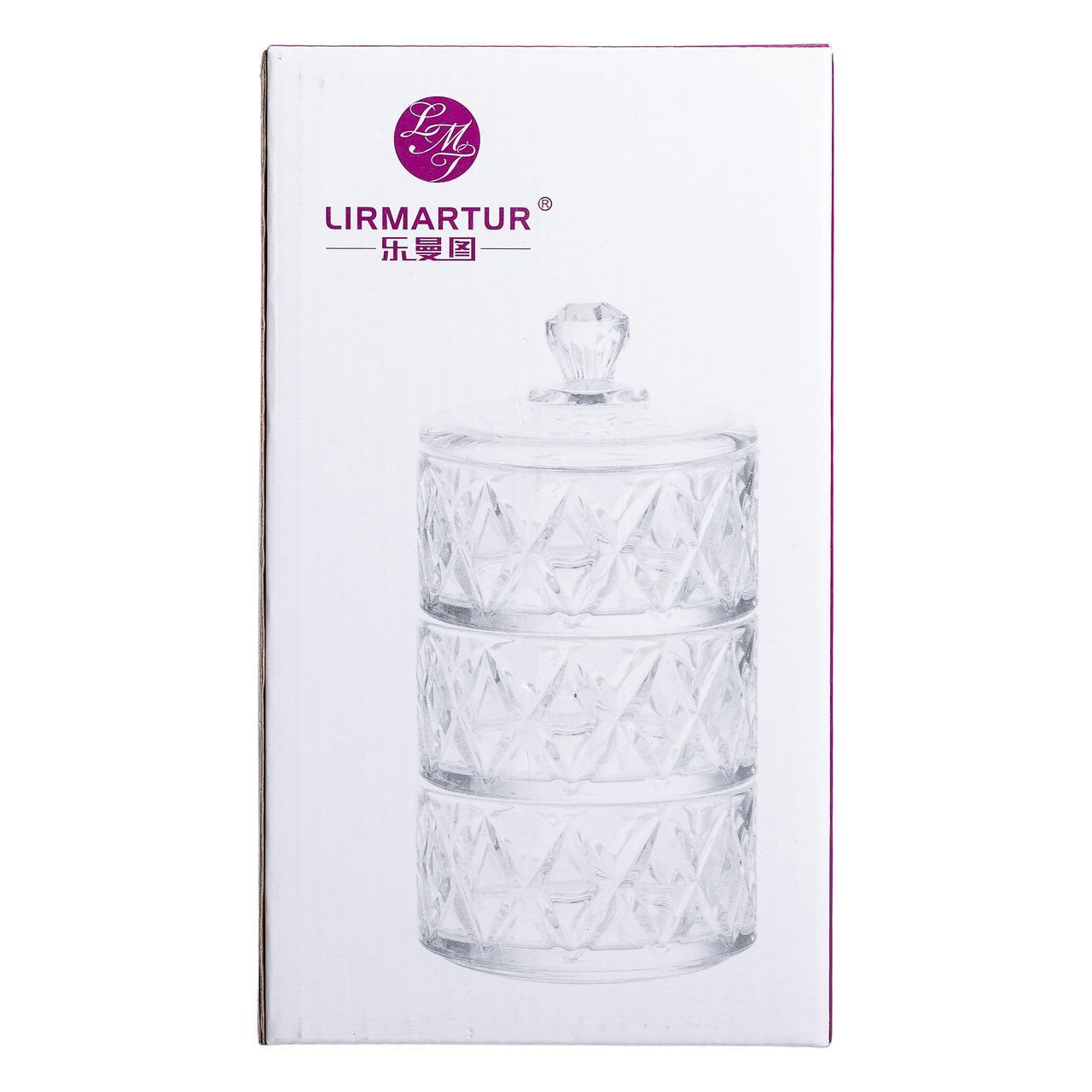 Цукерниця триярусна скляна з кришкою HP-YH-19 Ø 10 см (A-033622) - фото 4