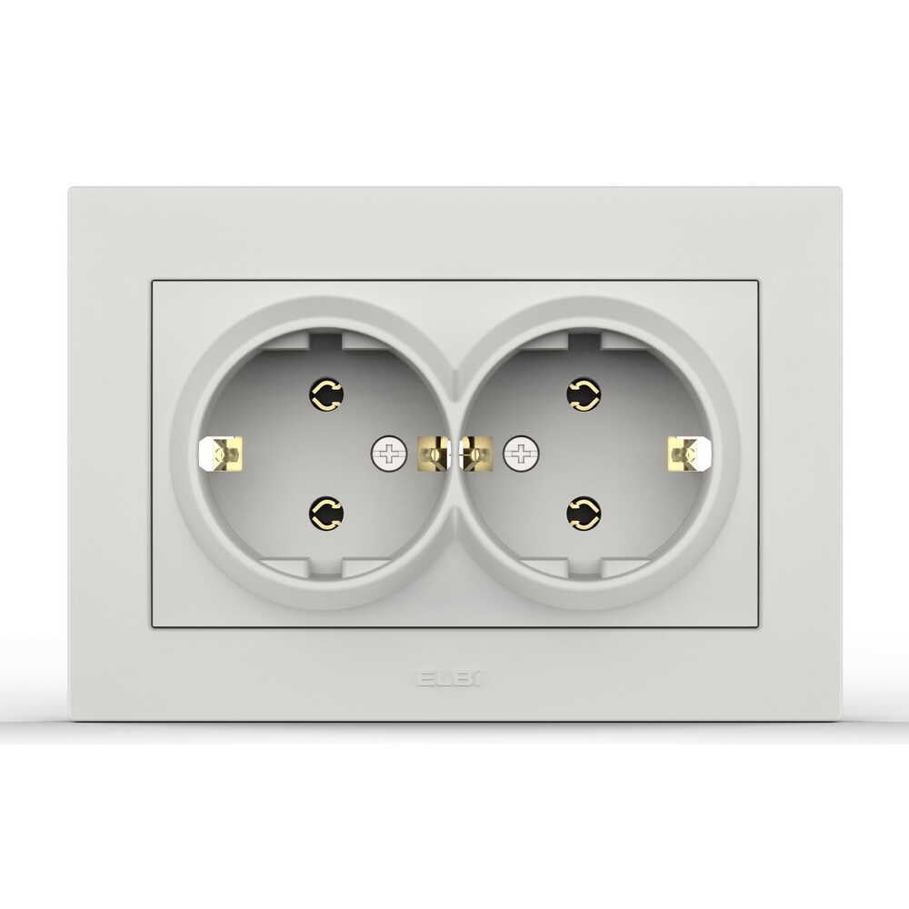 Розетка двойная с заземлением EL-BI VEGA Белый матовый (00000024641)