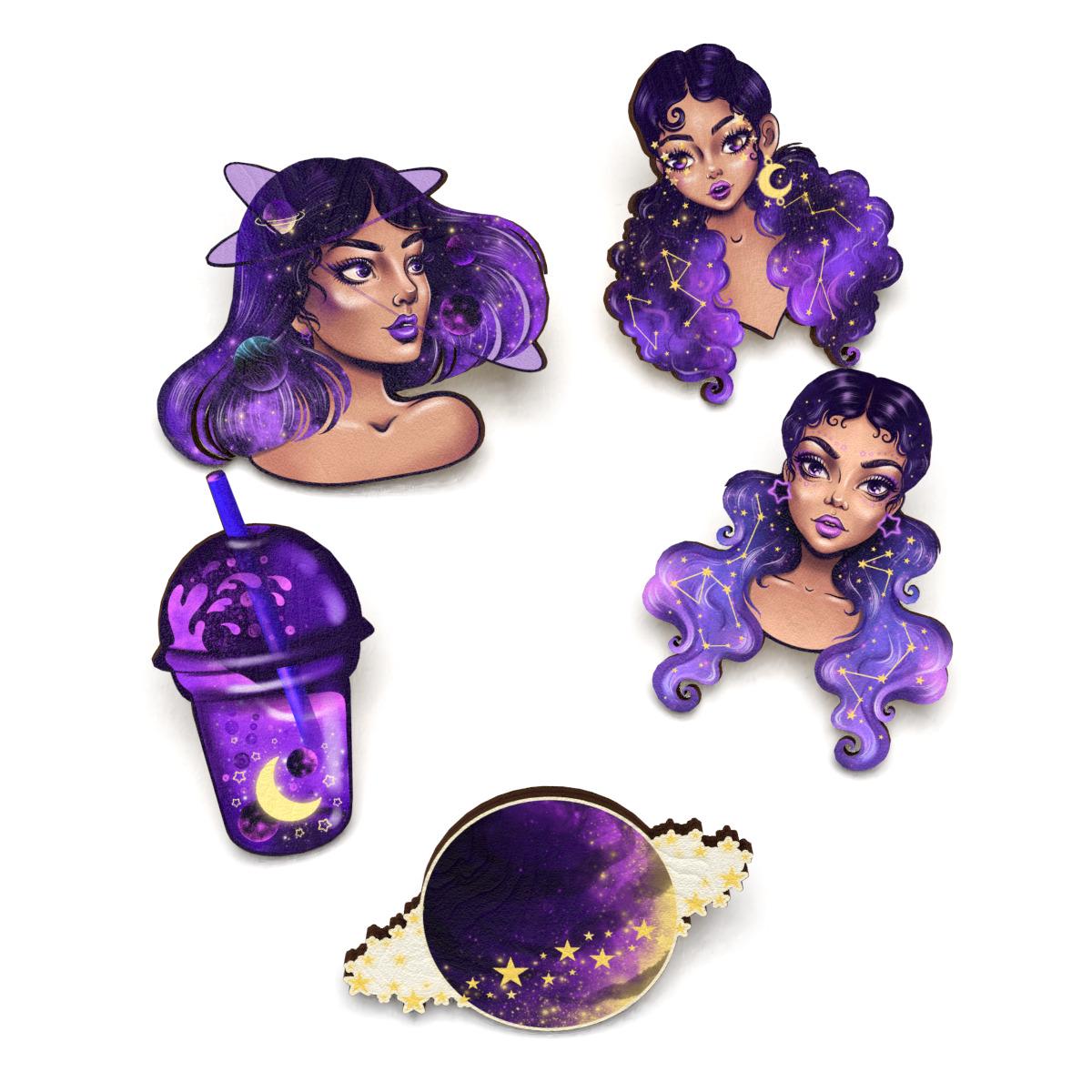 Набор значков Lex Altern Галактика из дерева 5 шт. (7189482)