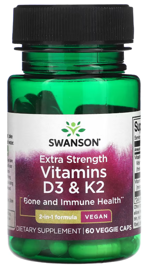 Витамин D3 и К2 МК-7 Swanson Vitamins D3 K2 Extra Strenght 5000 МЕ+100 мкг 60 капсул Витамин D3 и К2 МК-7 Swanson Vitamins D3 K2 Extra Strenght 5000 МЕ+100 мкг 60 капсул