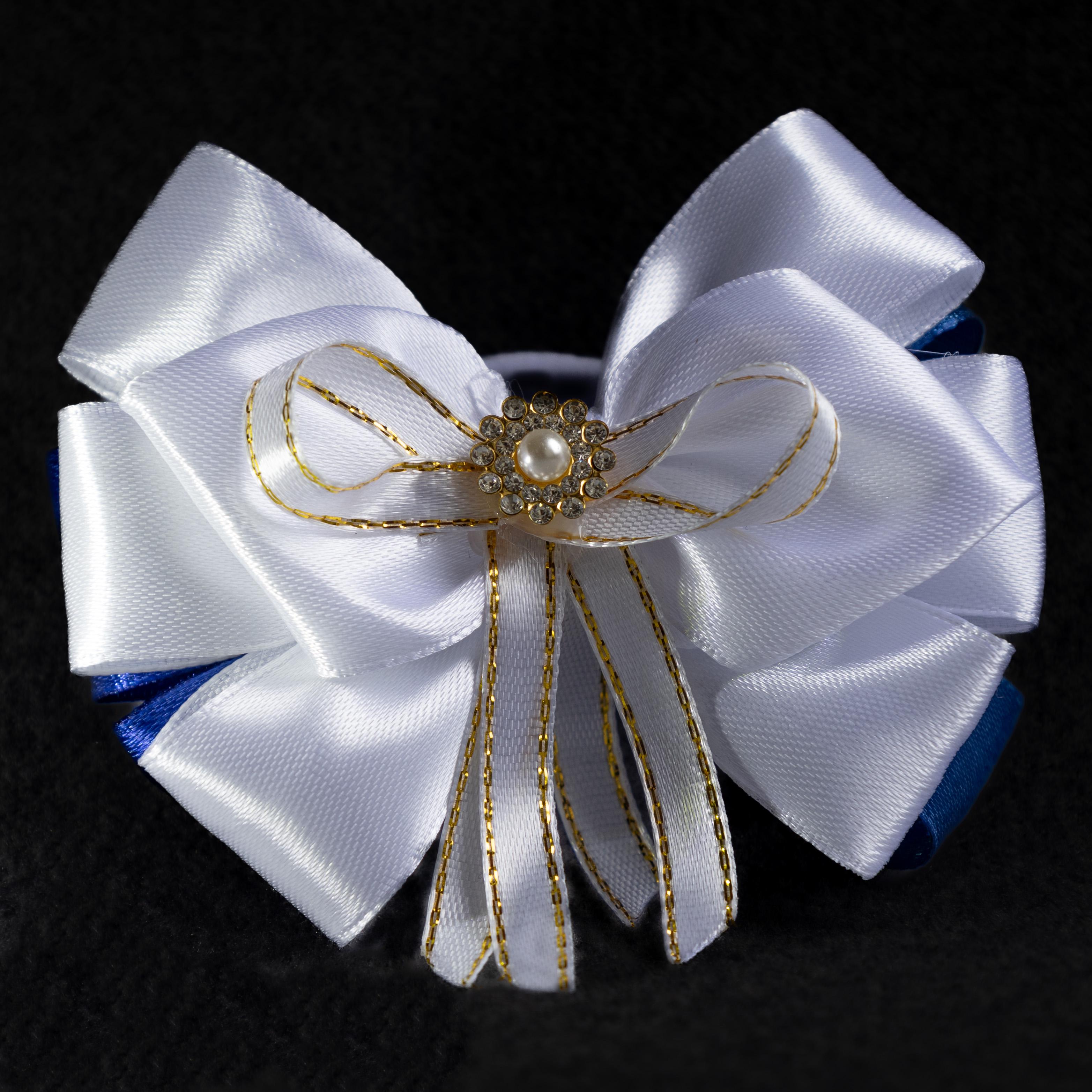 Резинка детская для волос ДАЙС с атласным бантом 9 см 2 шт. Сине-белый (БСБ-09-БЛ) - фото 3