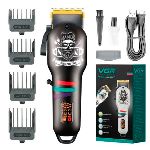 Машинка аккумуляторная для стрижки VGR V-699 с 4 насадками и LED дисплеем Черный (2447932702)