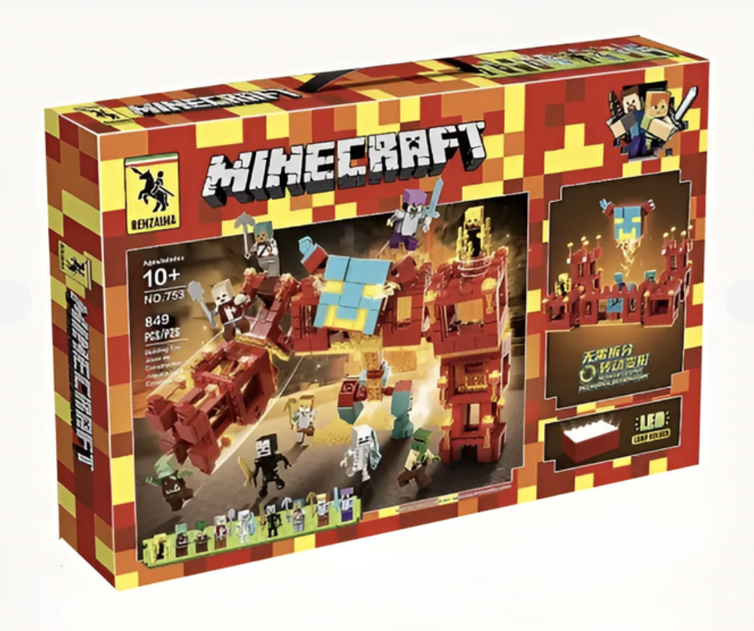 Конструктор My World Minecraft Огненный Голем трансформер 2в1 849 деталей (KO-07)