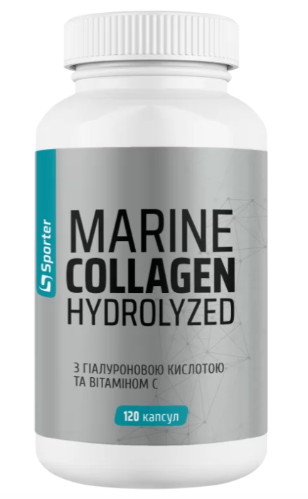 Комплекс Морской коллаген с гиалуроновой кислотой Sporter Marine Collagen Hydrolyzed и Hyaluronic Acid 120 капсул