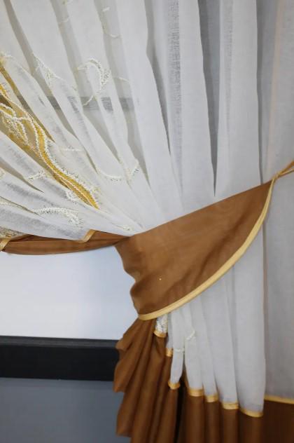 Занавеска на кухню 330х160 см Коричневый/Белый (060к) - фото 2