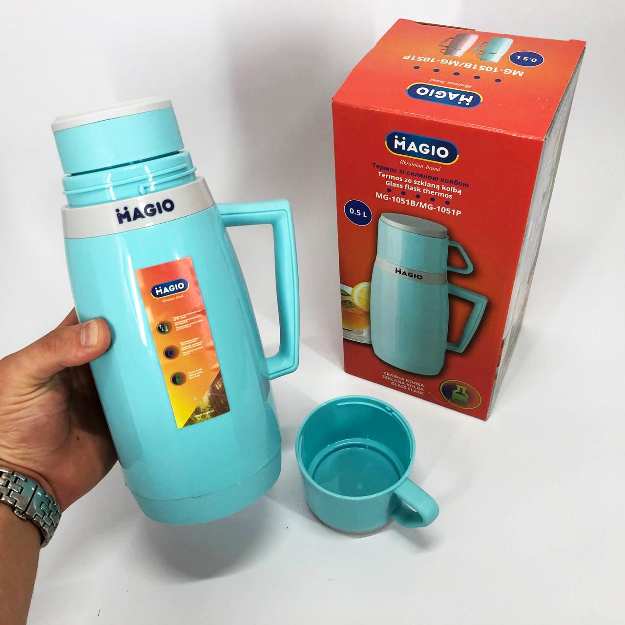Термос Magio MG-1051B зі скляною колбою Блакитний - фото 7 Термос Magio MG-1051B зі скляною колбою Блакитний - фото 7