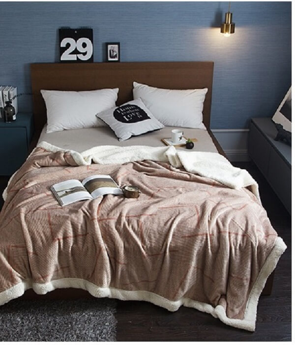 Плед-покрывало микрофибра двуспальный Sherpa Клетка беж