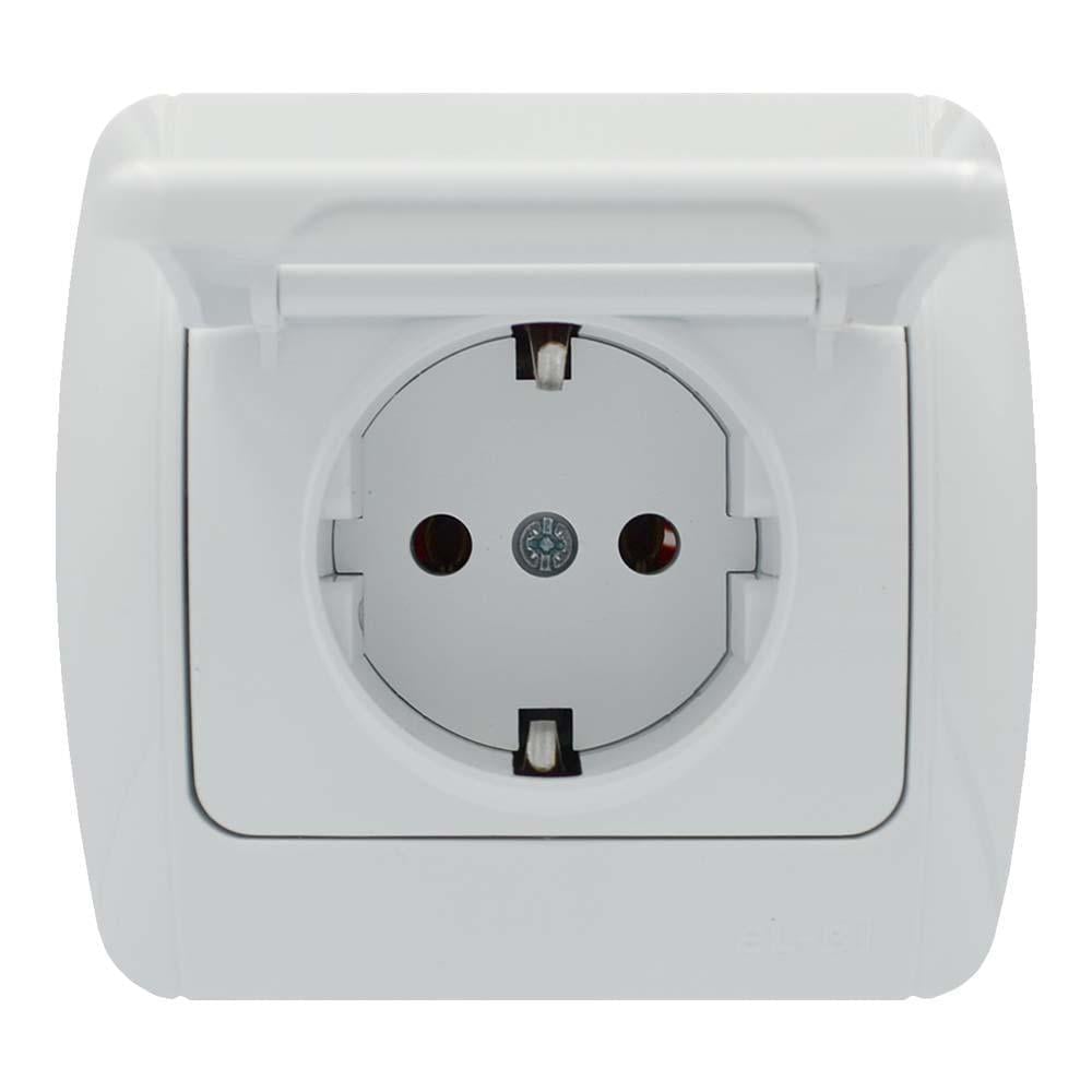 Розетка одинарная с заземлением и крышкой EL-BI Zirve Fixline Белый (00000000282)