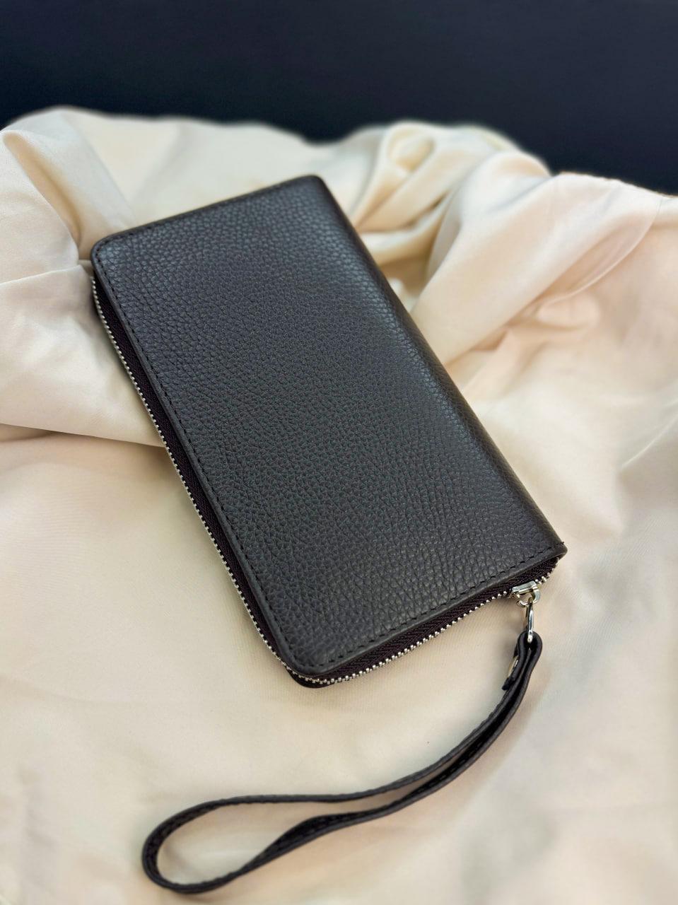 Клатч-гаманець чоловічий з натуральної зернистої шкіри Коричневий (2657659308)