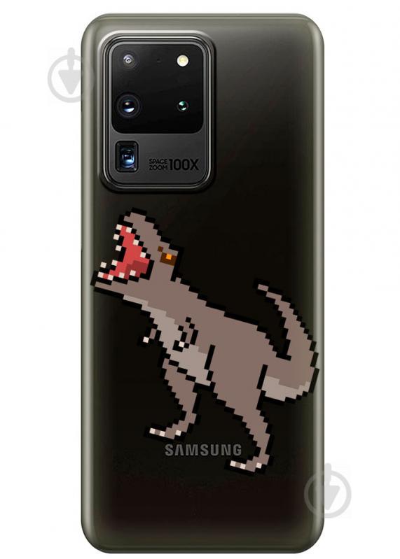 Прозрачный силиконовый чехол iSwag для Samsung Galaxy S20 Ultra Пикселький динозавр (M1181)