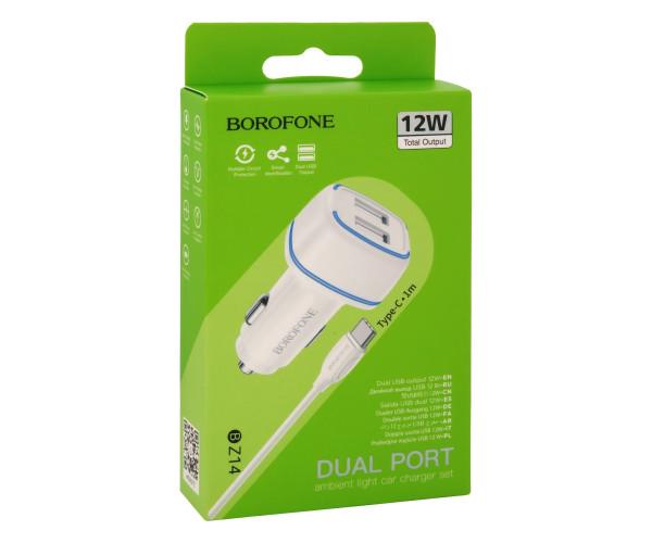 Зарядний пристрій автомобільний Borofone BZ14 Type-C to USB 2,4A White - фото 2 Зарядний пристрій автомобільний Borofone BZ14 Type-C to USB 2,4A White - фото 2