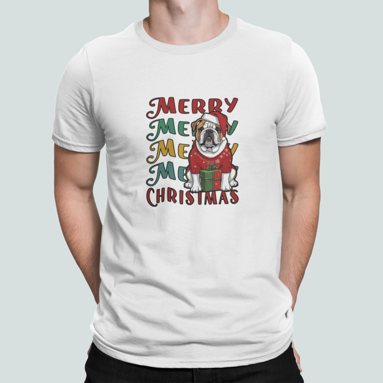 Футболка мужская новогодняя Stedman с принтом Merry Christmas Санта Бульдог 3XL Белый (НГ153-12)