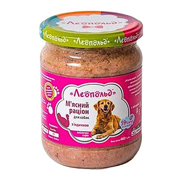Корм для собак Леопольд Мясной рацион с индейкой стеклянная банка 460 г 6 шт. (000019392)