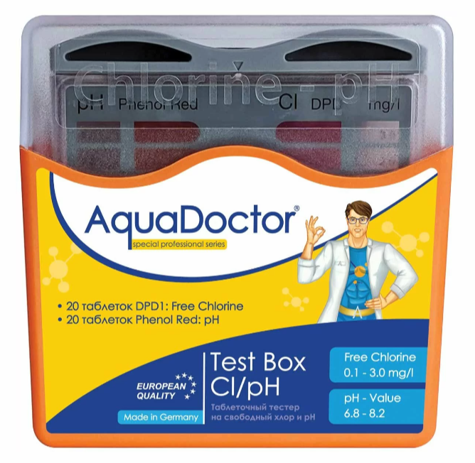 Тестер для бассейна AquaDoctor box Cl/pH в таблетках 20 тестов