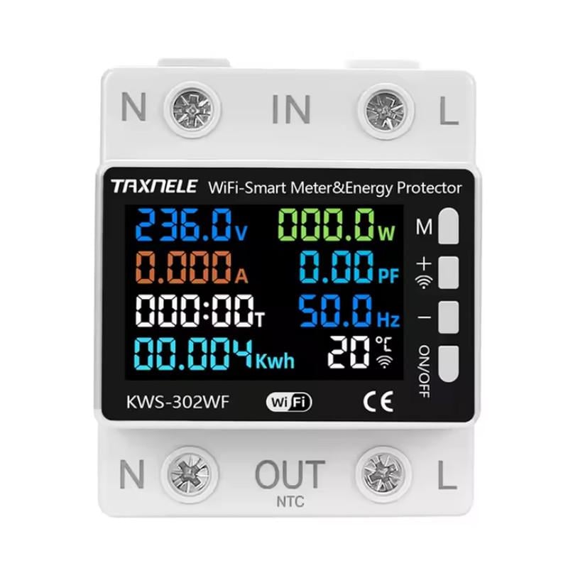 Умное WiFi реле TAXNELE с полной защитой/счетчиками/таймером 1P+N 63A 230V Smart Life (KWS-302WF)