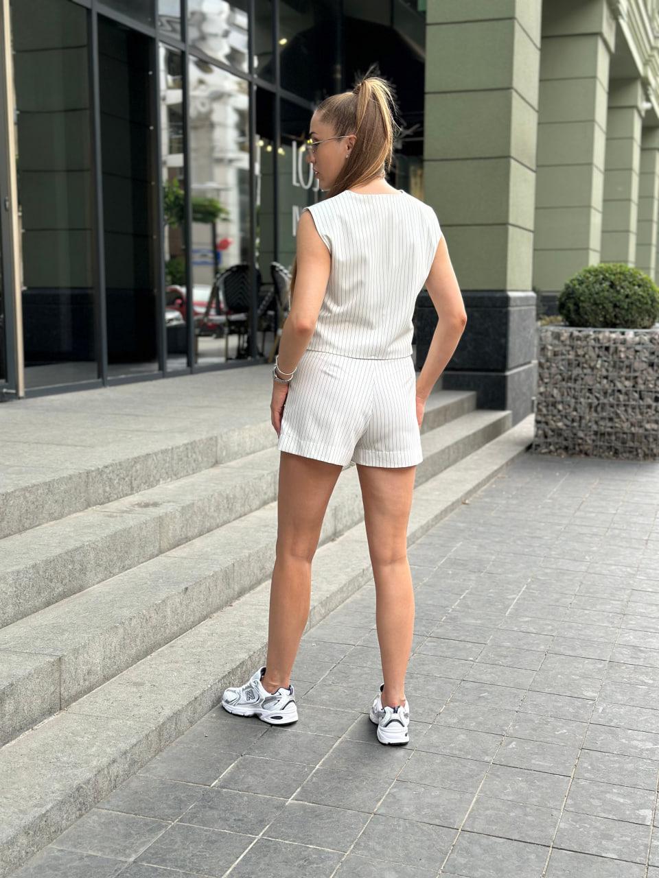 Костюм женский в полосочку жилет/шорты L Белый (2628190741) - фото 9 Костюм женский в полосочку жилет/шорты L Белый (2628190741) - фото 9