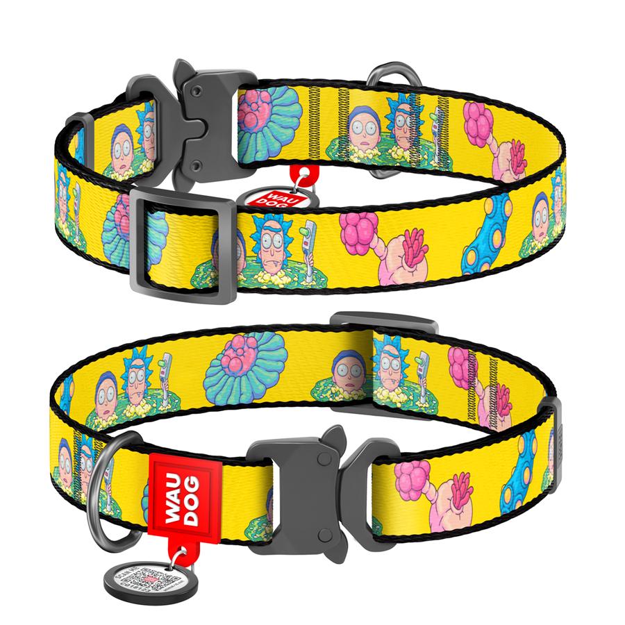 Ошейник для собак с QR-паспортом Waudog Nylon Год и Морти 1 металлическая пряжка-фастекс XXL 35 мм 46-70 см Yellow (4535-0280)