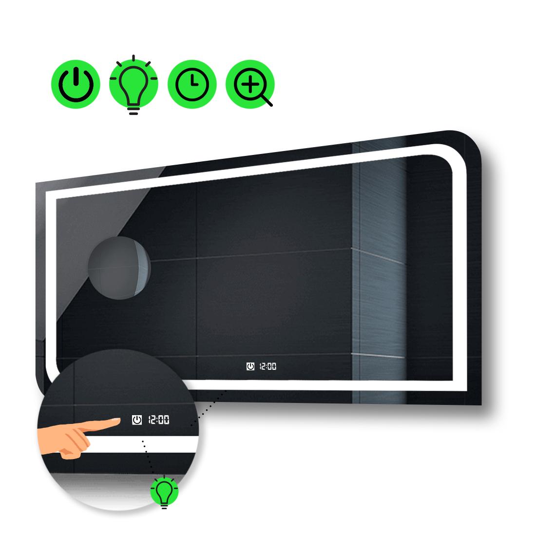 Зеркало с LED подсветкой Noemi с сенсором/часами и линзой без подсветки 90x60 см (Neomig88)