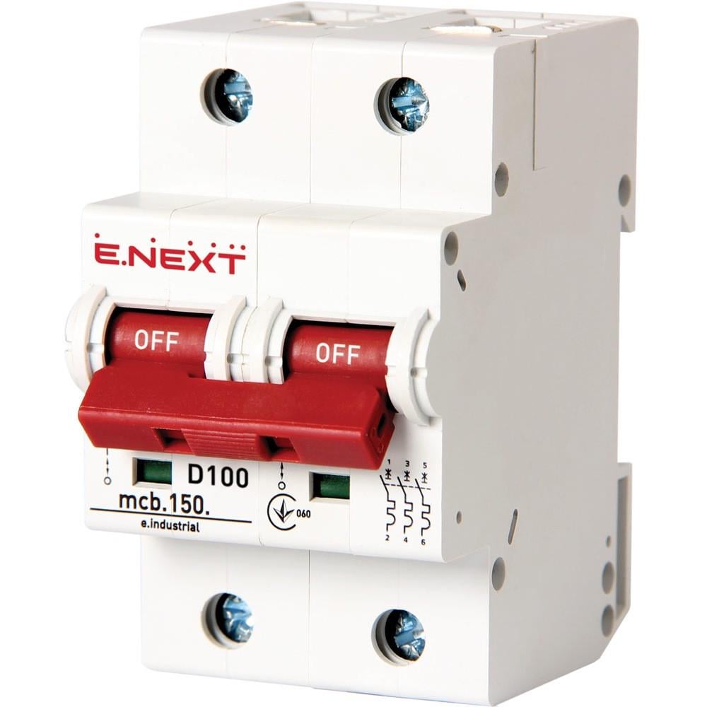 Автоматичний вимикач E.NEXT 100A 15kA 2 полюси тип D e.industrial.mcb.150.2.D100 i0630007 (14206)