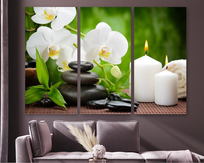 Модульная картина KIL Art Свечи и цветы орхидеи на холсте из трех частей 156x100 см (M3_XL_633)