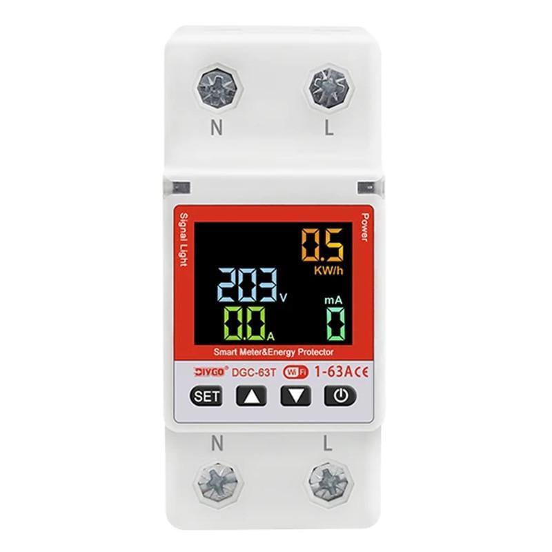 Розумне WiFi реле DiyGo з повним захистом/лічильниками/таймером 1P+N 1-63A 230V Smart Life/Tuya (DGC-63T)