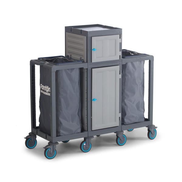 Тележка гостиничная для горничных с двумя мешками для белья s мусор/центральным отделением/с дверцей грузоподъемностью 400 кг Серый (33823636)