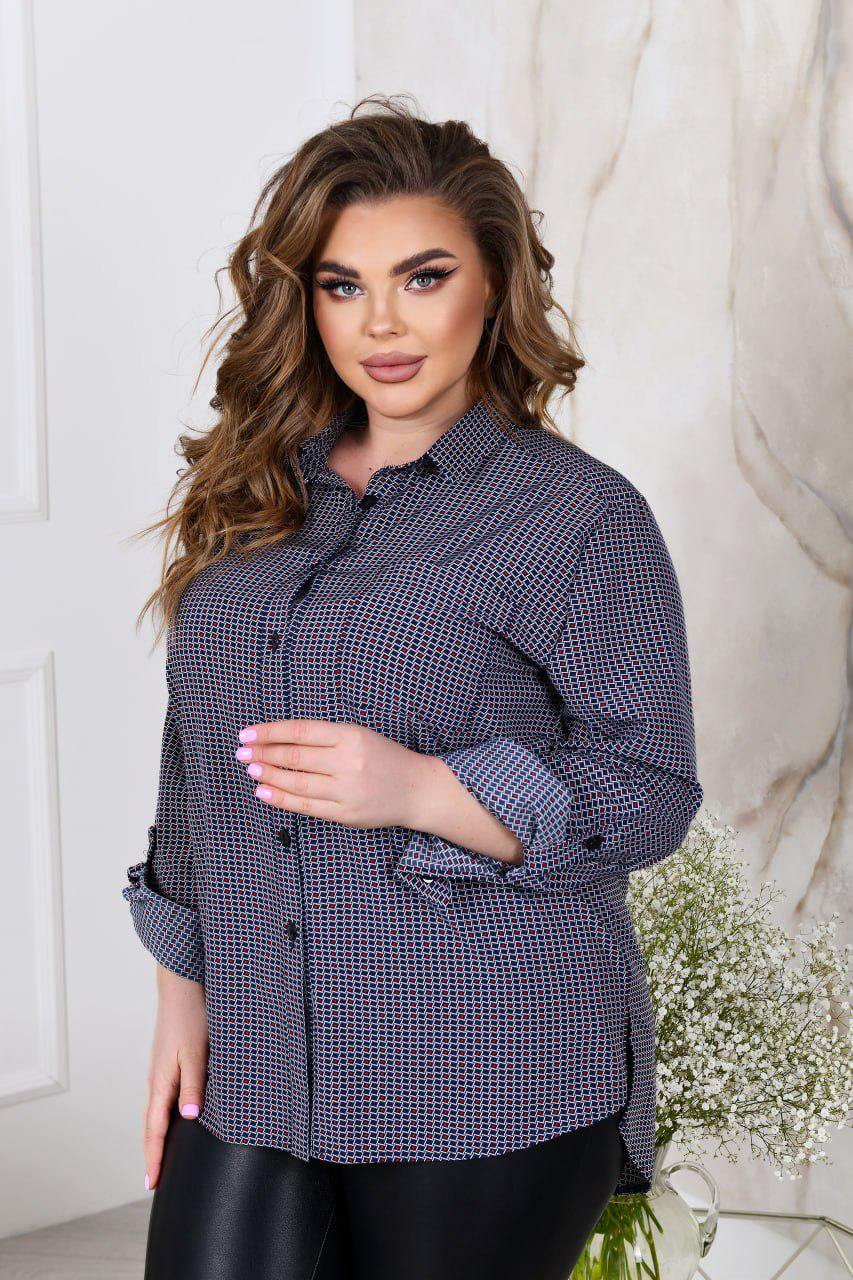 Блузка прямой силуэт с длинным рукавом на манжете р. 56-58 Темно-синий (3629) - фото 3 Блузка прямой силуэт с длинным рукавом на манжете р. 56-58 Темно-синий (3629) - фото 3