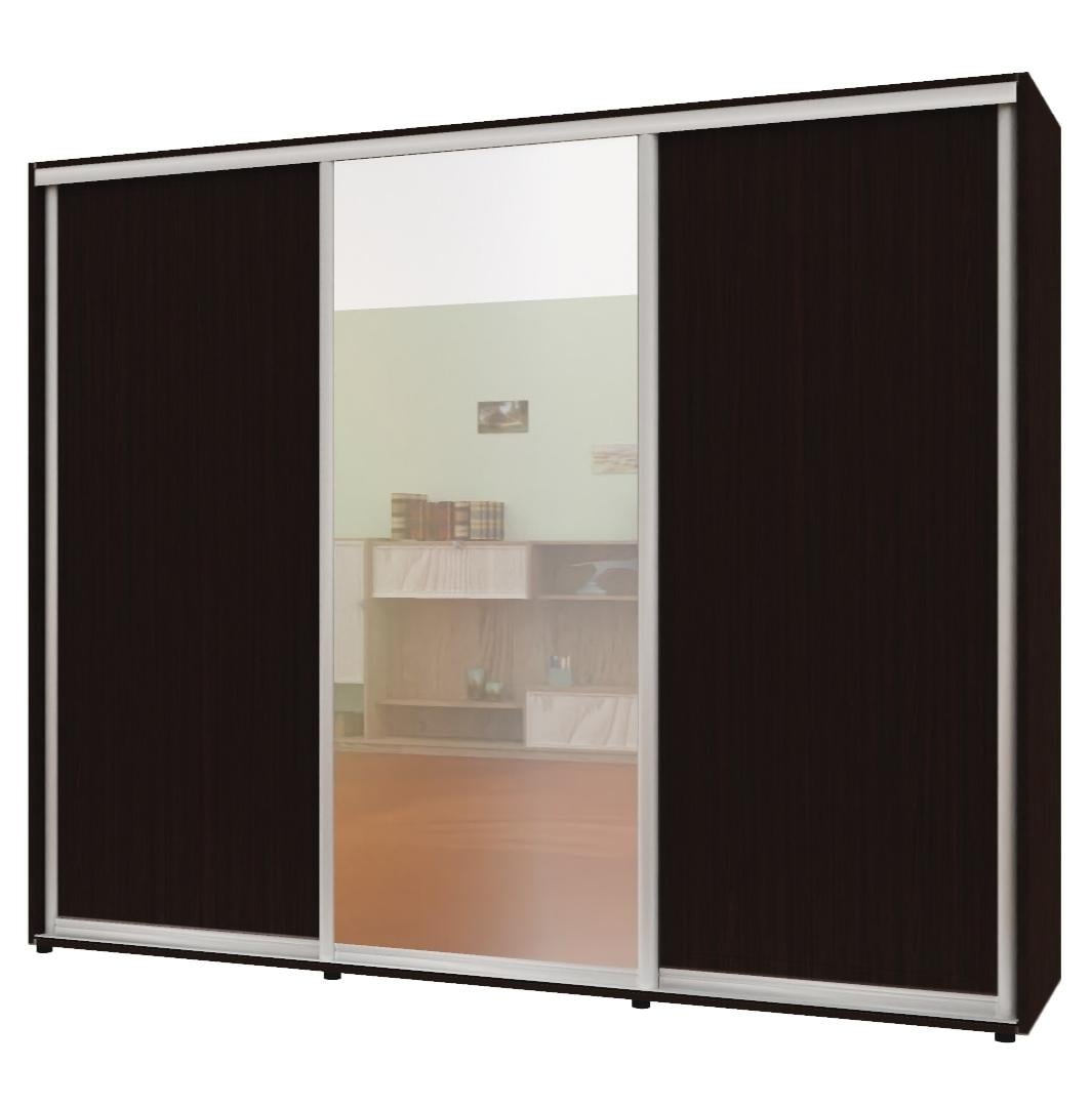 Шкаф-купе трехдверный Комфорт Мебель ДСП/Зеркало/ДСП Макси 260х60х240 см Венге