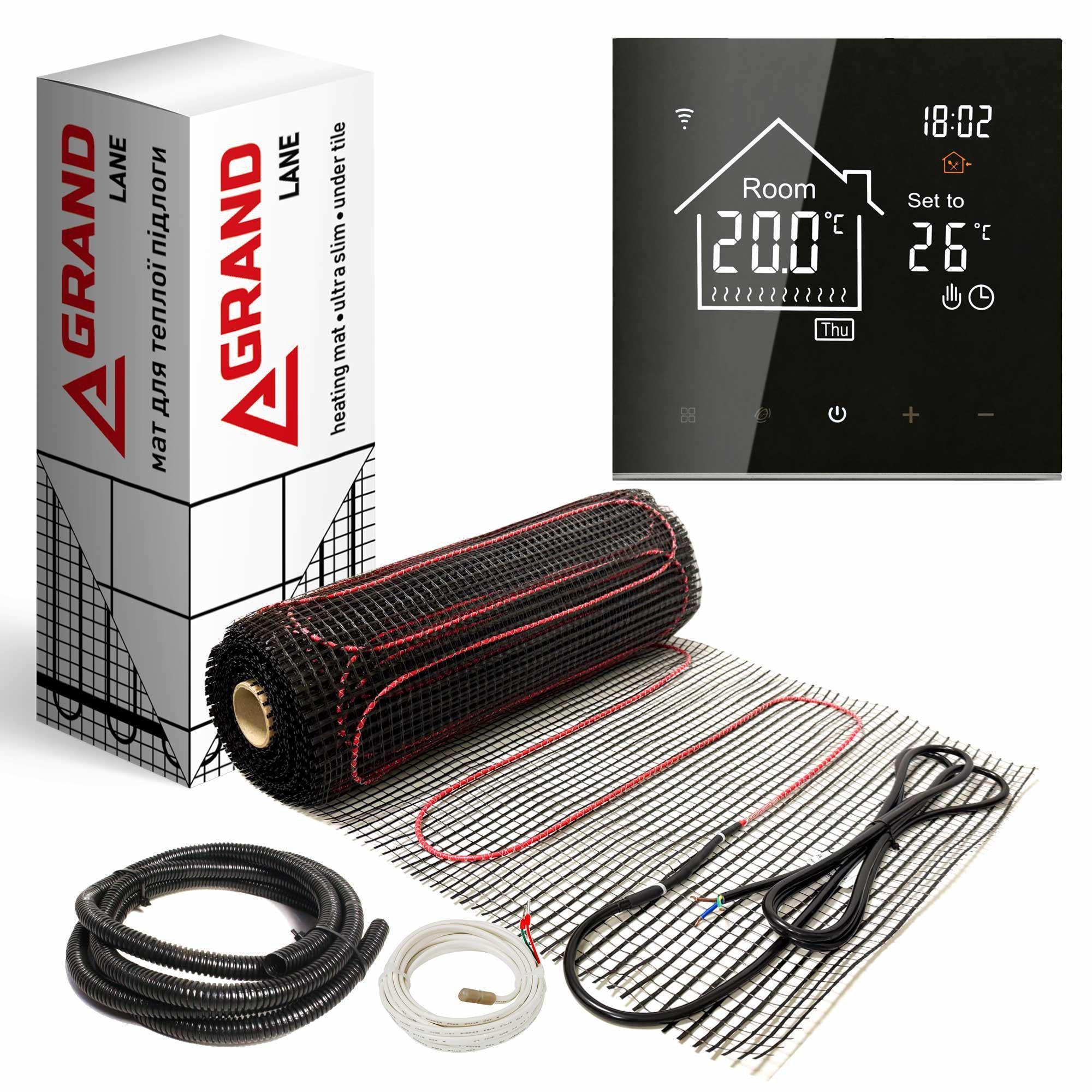 Теплый пол Grand Lane GL-mat 1 м2 180 Вт нагревательный мат glm1810k7 и WiFi Glass сенсорный программируемый терморегулятор Черный Теплый пол Grand Lane GL-mat 1 м2 180 Вт нагревательный мат glm1810k7 и WiFi Glass сенсорный программируемый терморегулятор Черный