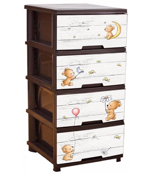 Комод пластиковий 4 ящики 90,5х46,5х39,5 Ведмедики Темно-коричневий (472768-Prob)