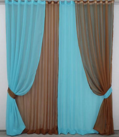 Шторы Инь/Янь шифон 4х2,9 м Лазурный/Коричневый (010дк) Шторы Инь/Янь шифон 4х2,9 м Лазурный/Коричневый (010дк)