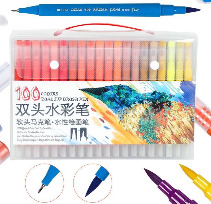 Маркери-лінери Dual Tip Brush Pens двосторонні акварельні для скетчингу  100 кольорів - фото 2