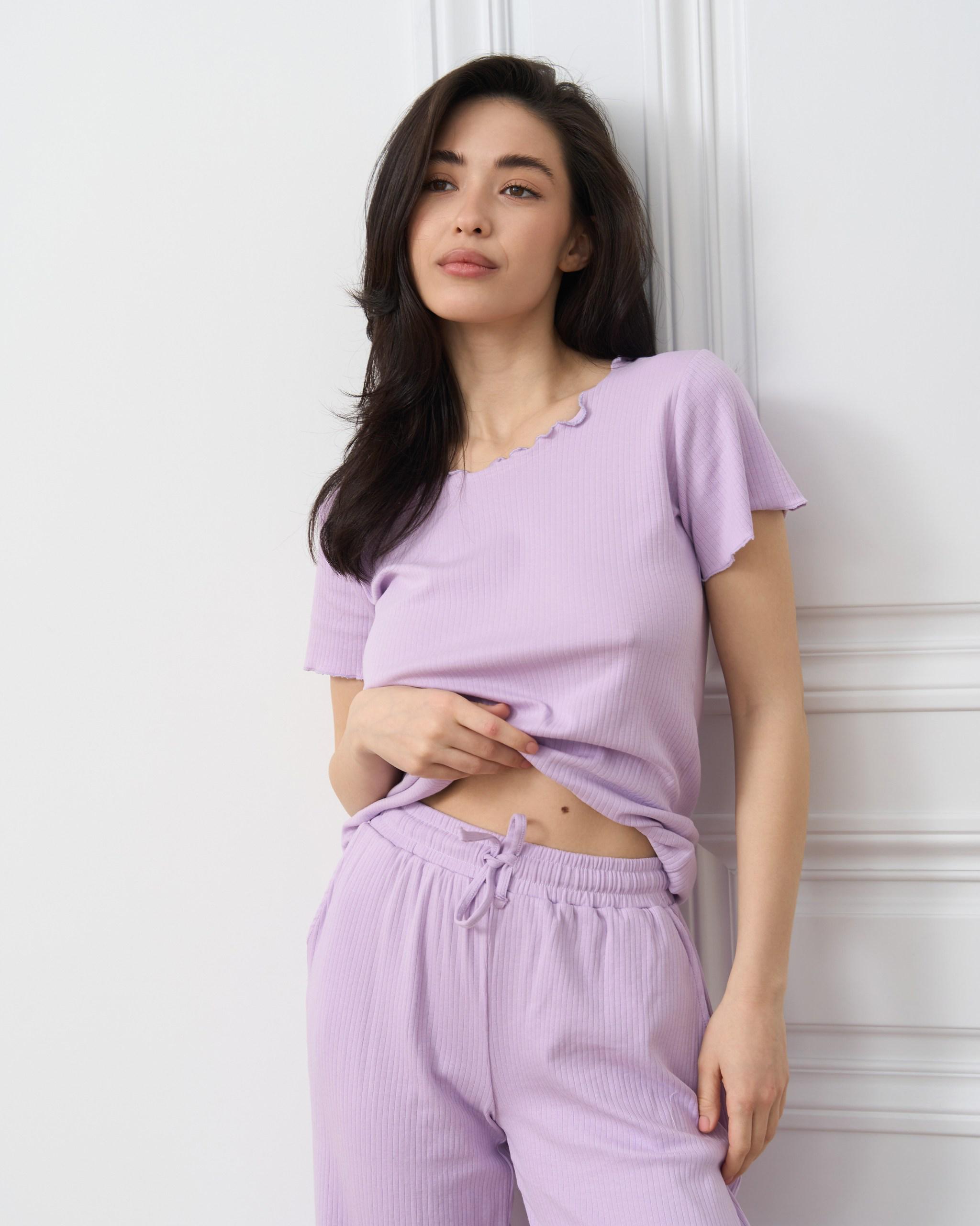 Пижама женская с капри в рубчик S (46000) - фото 2 Пижама женская с капри в рубчик S (46000) - фото 2