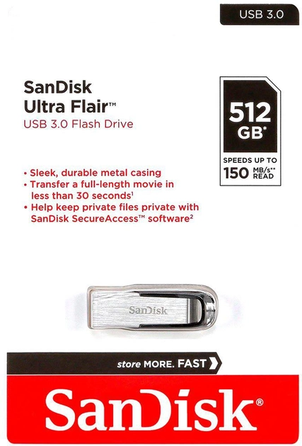 Флешка для ноутбука SanDisk USB 3.0 Ultra Flair 512Gb (SDCZ73-512G-G46) - фото 3