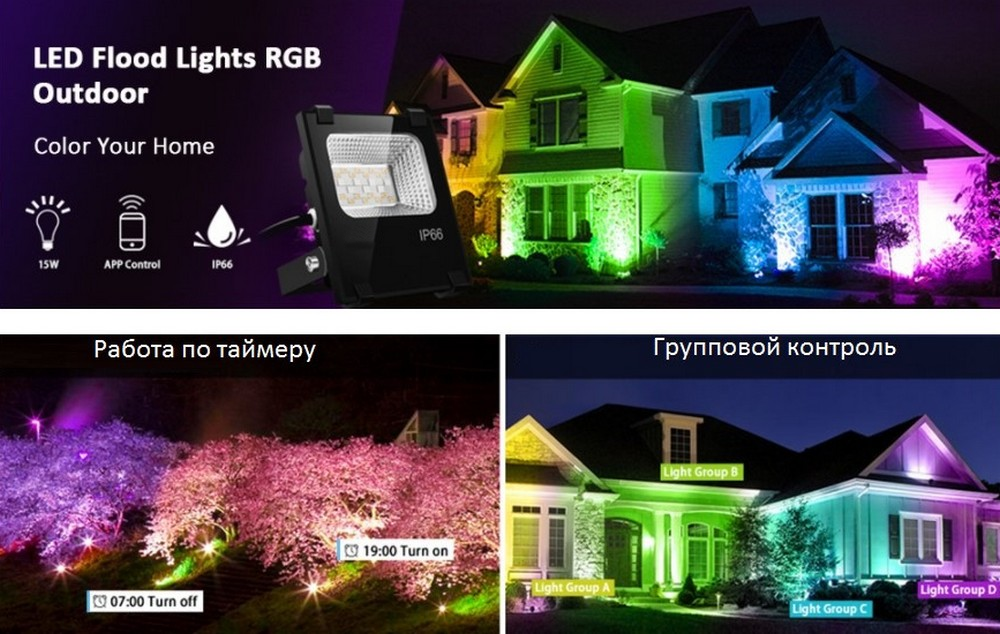 Прожектор вуличний SMART LED 15 W Bluetooth IP66 з додатком на 20 режимів (a09e63f3) - фото 6