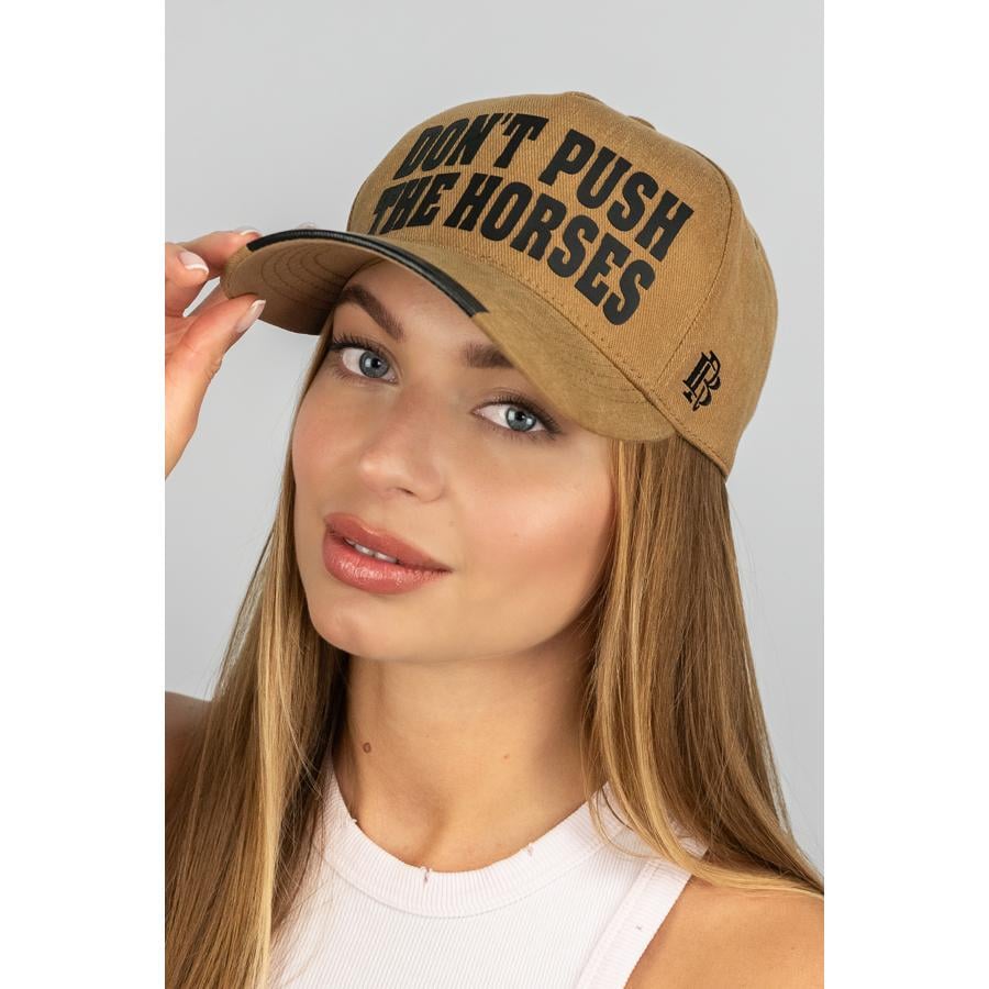 Бейсболка женская с накаткой Don't push the horses котоновая на регуляторе Braxton 1553 One size Кэмел (301629)