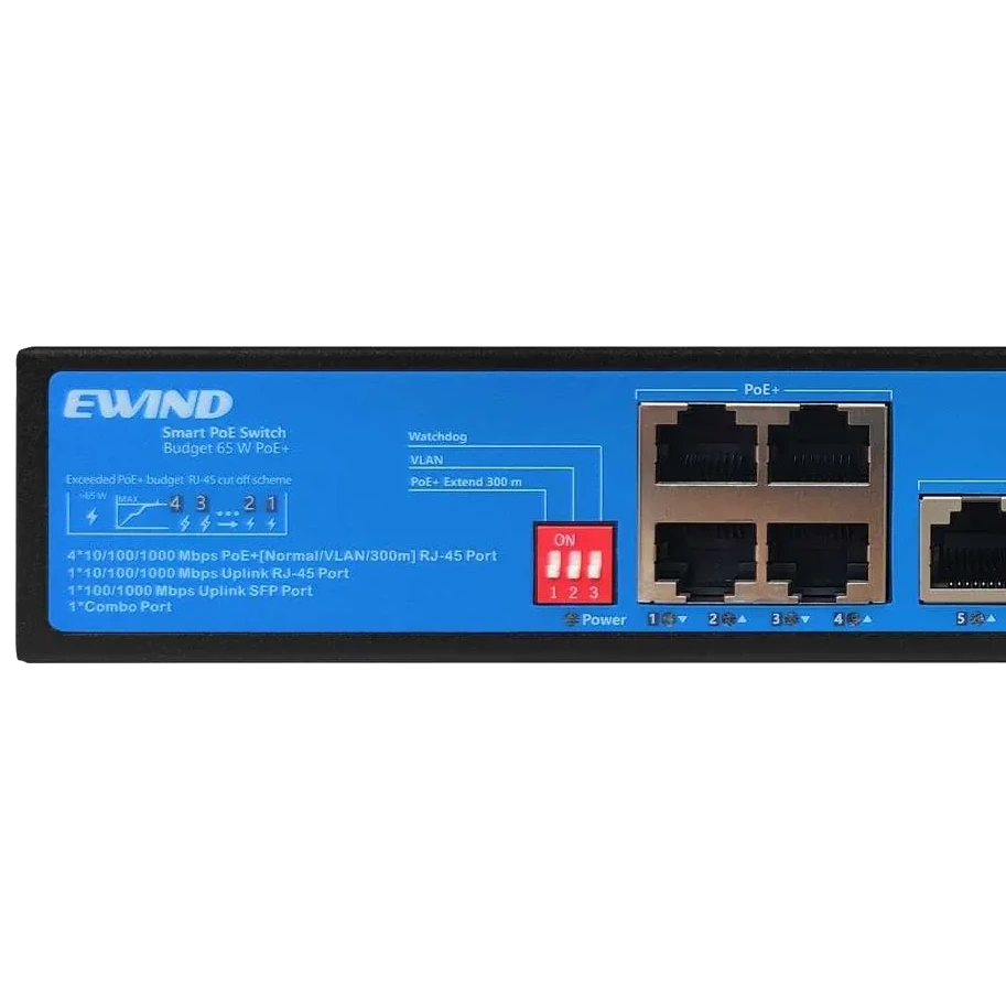Комутатор некерований PoE Ewind EW-S1907CG-AP 7 портів Чорний/Синій корпус (634009) - фото 3 Комутатор некерований PoE Ewind EW-S1907CG-AP 7 портів Чорний/Синій корпус (634009) - фото 3