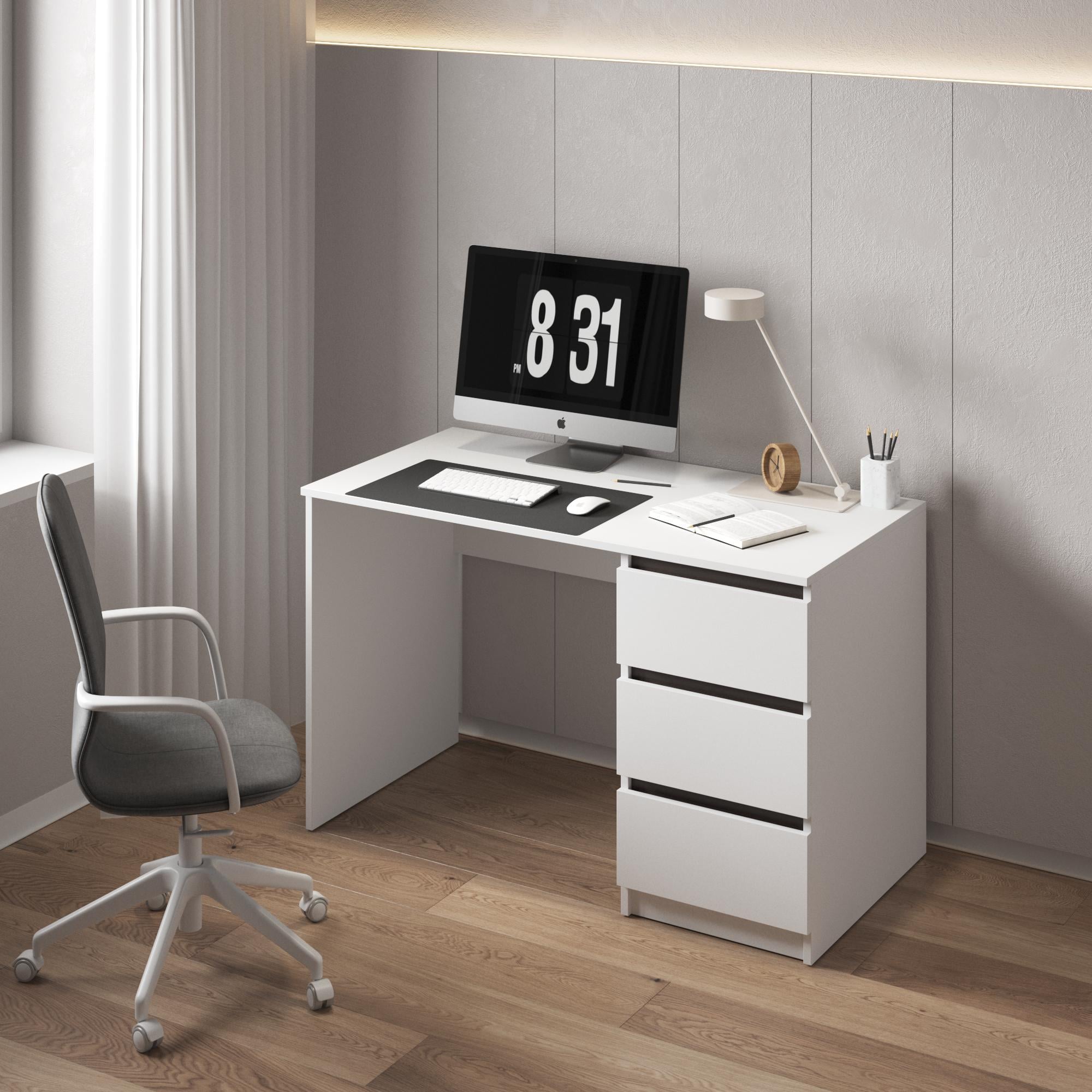 Стіл комп'ютерний з тумбою праворуч на три висувні ящики з фасадами без ручок Білий/Антрацитовий (R-1)