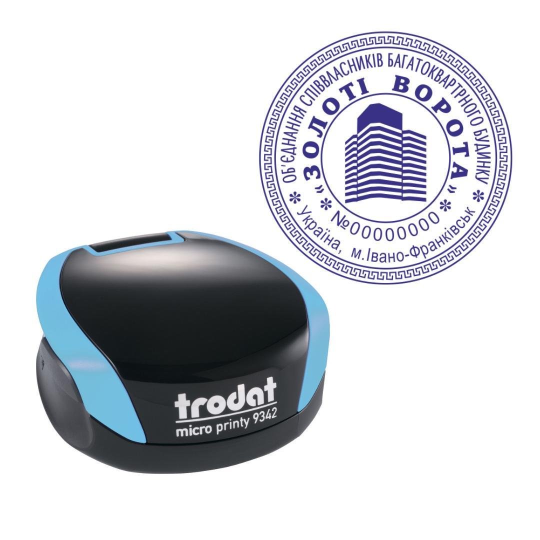 Печать ОСМД на карманном оснащении Trodat Micro Printy 9342 d 42 мм Бирюзовый (О1/9342/BZ)