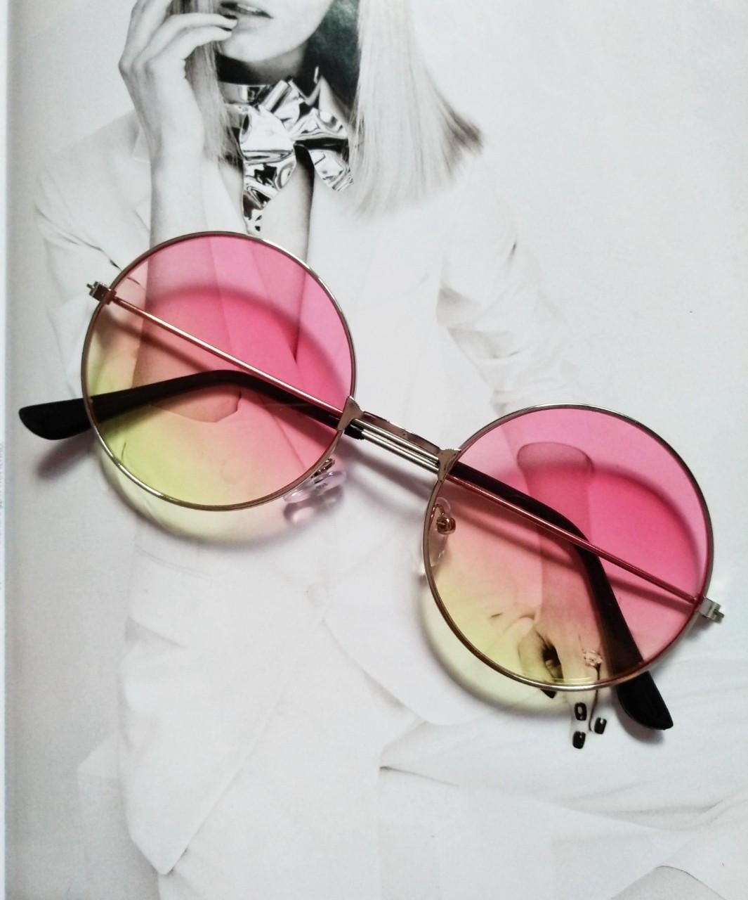 Очки круглые тишейды с цветной линзой Розовый с желтым в серебре