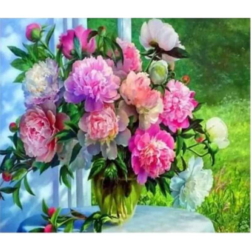 Алмазна вишивка Букет півонії у вазі повна викладка 5D 30х40 см (1651531650)