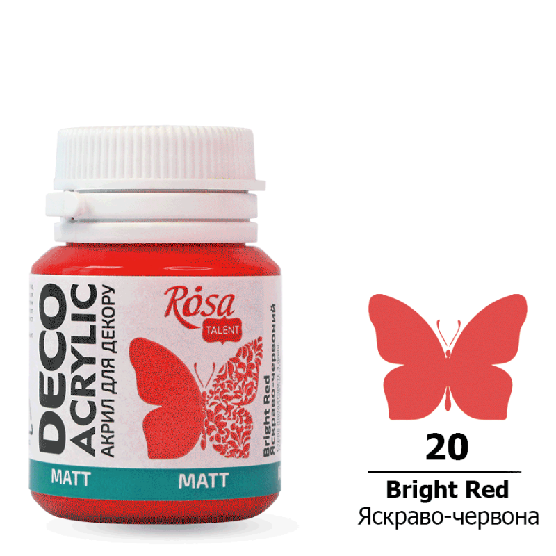 Акриловая краска ROSA Talent матовая баночка 20 мл Ярко-красный (20020)