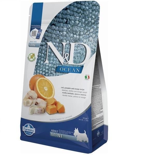 Корм сухой беззерновой Farmina N&D Grain Free Ocean Pumpkin для собак мелких пород с щепкой и апельсином 800 г (2998381754)